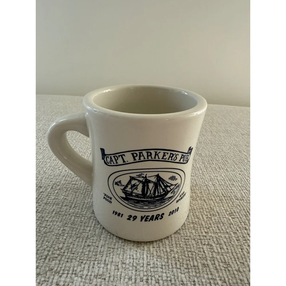 Capt Parker's Pub Restaurant Diner Coffee Mug Cape Cod Clipper Ship Blue Chowder
